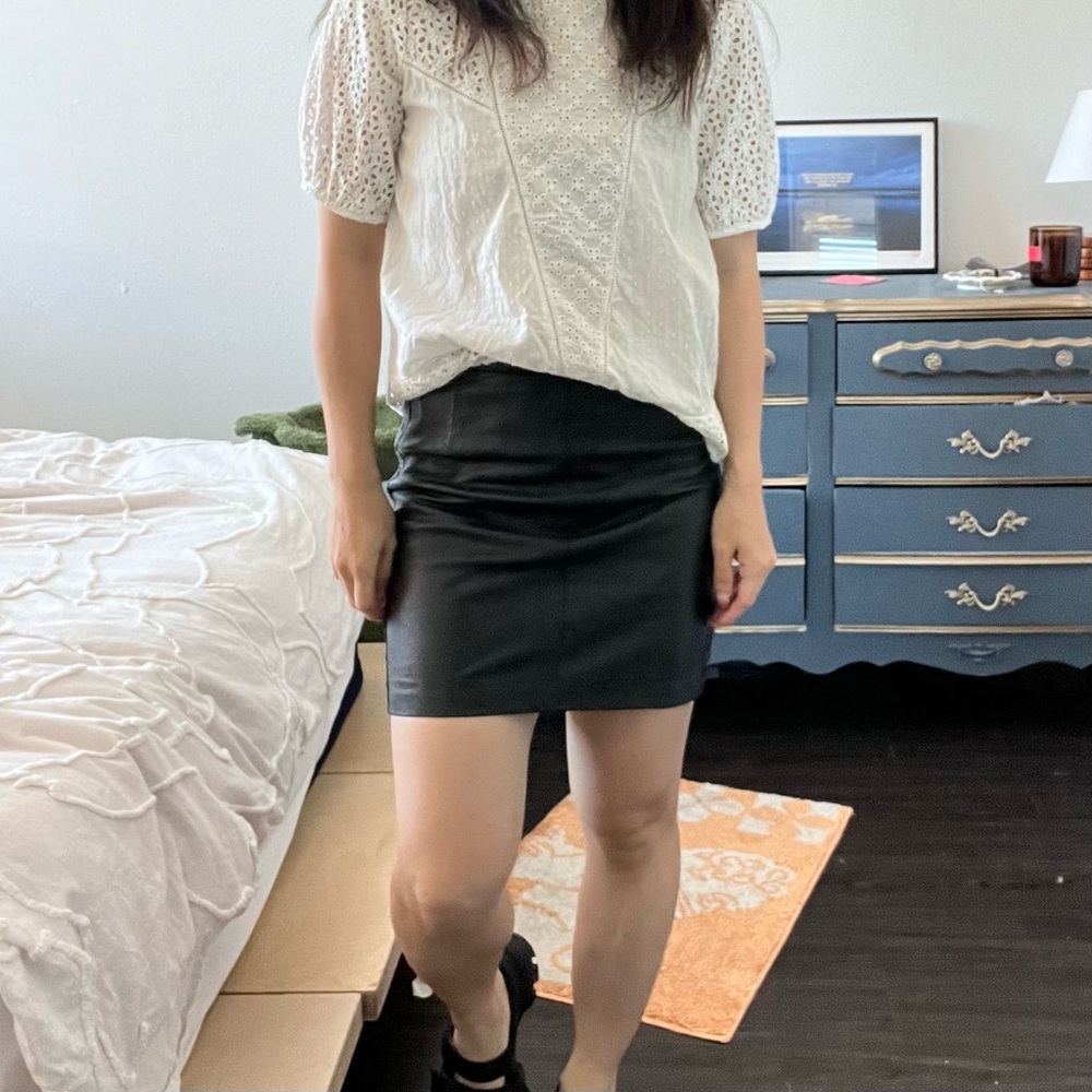100% lambskin leather Comptoir Des Cotonniers Black Pencil Skirt